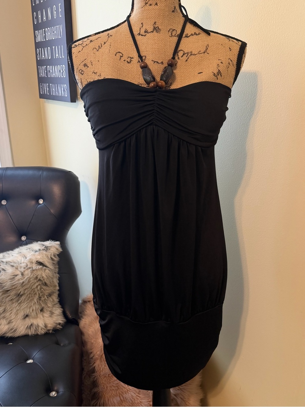 Black Mini Dress with Ruched Bust